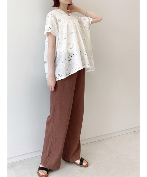 Samansa Mos2 blue（サマンサモスモスブルー）の「楊柳パンツ（その他パンツ・レディース・ブラック/ライトベージュ/ブラウン・ﾌﾘ-）」の6枚目の写真