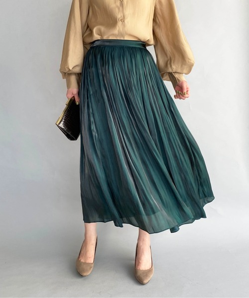 PICCIN（ピッチン）の「メタリックギャザースカート（スカート・レディース・チャコールグレー/ダークグリーン/モカ・M）」の3枚目の写真