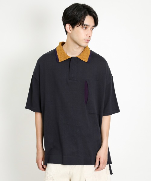 masterkey（マスターキー）の「masterkey マスターキー / FORMAL ビッグシルエットニットポロシャツ / MK21S-K-17（ポロシャツ・メンズ・ブラック/ブルー・1/2）」の4枚目の写真
