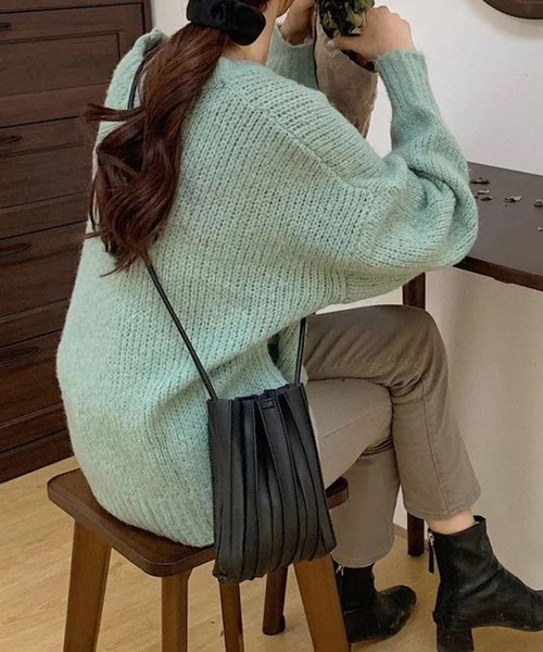 SETUP7（セットアップセブン）の「【SETUP7】プリーツPUレザーミニショルダー巾着 KNF（ショルダーバッグ・レディース・ホワイト/ブラック/ブラウン/ベージュ/ネイビー/イエロー・FREE）」の14枚目の写真