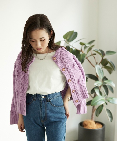 titivate（ティティベイト）の「ﾎﾟｯﾌﾟｺｰﾝﾆｯﾄｶｰﾃﾞｨｶﾞﾝ（カーディガン/ボレロ・レディース・ブルー/ライトベージュ/ブラウン/オレンジ系その他/アイボリー/ライトグリーン/ラベンダー・L/S/M）」の6枚目の写真