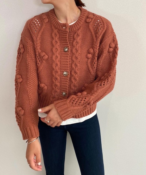 titivate（ティティベイト）の「ﾎﾟｯﾌﾟｺｰﾝﾆｯﾄｶｰﾃﾞｨｶﾞﾝ（カーディガン/ボレロ・レディース・ブルー/ライトベージュ/ブラウン/オレンジ系その他/アイボリー/ライトグリーン/ラベンダー・L/S/M）」の7枚目の写真