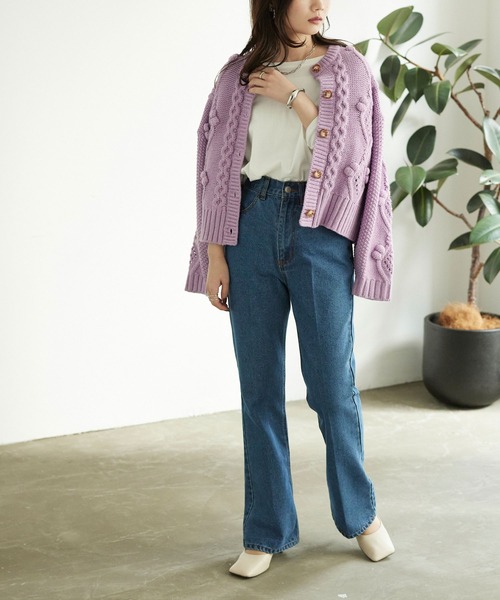 titivate（ティティベイト）の「ﾎﾟｯﾌﾟｺｰﾝﾆｯﾄｶｰﾃﾞｨｶﾞﾝ（カーディガン/ボレロ・レディース・ブルー/ライトベージュ/ブラウン/オレンジ系その他/アイボリー/ライトグリーン/ラベンダー・L/S/M）」の8枚目の写真