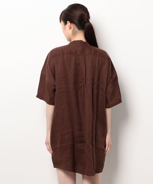 e.r.g*（イーアールジー）の「リネンショートワンピース（シャツ/ブラウス・レディース・レッド/オフホワイト/ブラウン・M）」の5枚目の写真