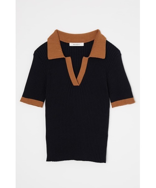 MOUSSY（マウジー）の「RANDOM RIB POLO トップス（ニット/セーター・レディース・カーキ/アイボリー/ネイビー・FREE）」の7枚目の写真