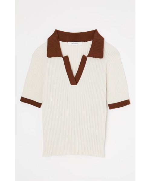 MOUSSY（マウジー）の「RANDOM RIB POLO トップス（ニット/セーター・レディース・カーキ/アイボリー/ネイビー・FREE）」の9枚目の写真