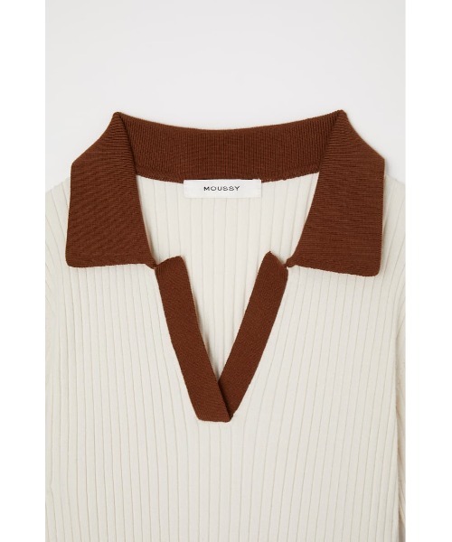 MOUSSY（マウジー）の「RANDOM RIB POLO トップス（ニット/セーター・レディース・カーキ/アイボリー/ネイビー・FREE）」の11枚目の写真