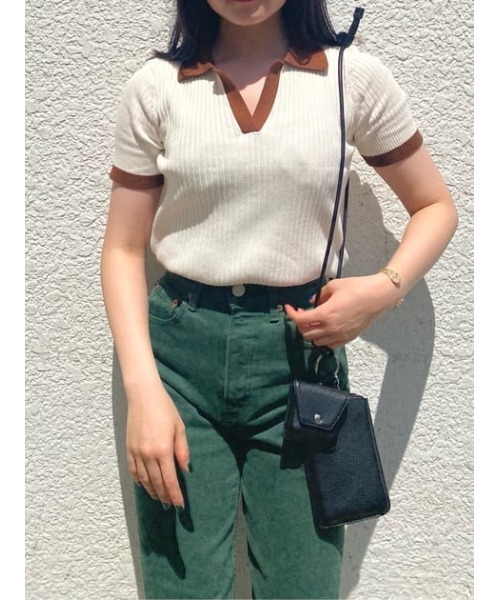 MOUSSY（マウジー）の「RANDOM RIB POLO トップス（ニット/セーター・レディース・カーキ/アイボリー/ネイビー・FREE）」の16枚目の写真