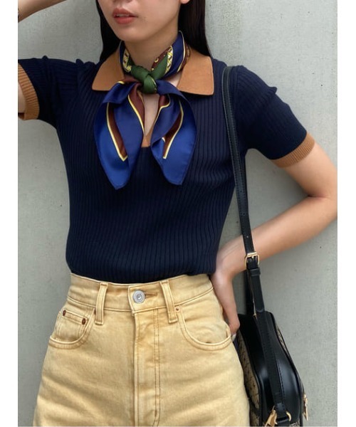 MOUSSY（マウジー）の「RANDOM RIB POLO トップス（ニット/セーター・レディース・カーキ/アイボリー/ネイビー・FREE）」の17枚目の写真