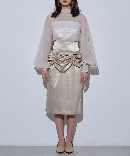 Romansual（ロマンシュアル）の「Romansual/ドレープペンシルスカート（スカート・レディース・ブラック/ベージュ・SMALL/MEDIUM）」の10枚目の写真