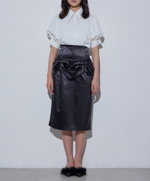 Romansual（ロマンシュアル）の「Romansual/ドレープペンシルスカート（スカート・レディース・ブラック/ベージュ・SMALL/MEDIUM）」の3枚目の写真