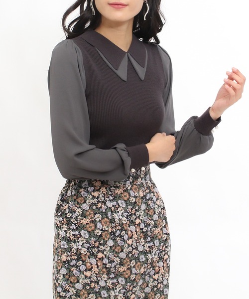 ASTORIA ODIER(アストリアオディール)の「二枚衿異素材使いニット(ニット/セーター・レディース・ホワイト/チャコールグレー/ブラック・MEDIUM/LARGE)」の8枚目の写真