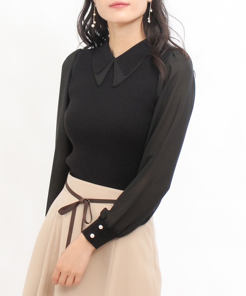 ASTORIA ODIER(アストリアオディール)の「二枚衿異素材使いニット(ニット/セーター・レディース・ホワイト/チャコールグレー/ブラック・MEDIUM/LARGE)」の6枚目の写真