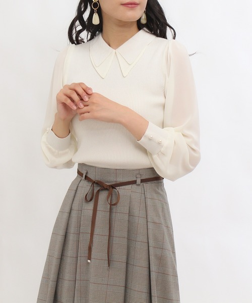 ASTORIA ODIER(アストリアオディール)の「二枚衿異素材使いニット(ニット/セーター・レディース・ホワイト/チャコールグレー/ブラック・MEDIUM/LARGE)」の13枚目の写真