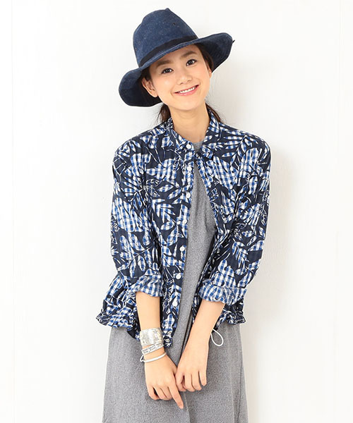 BEAMS BOY（ビームスボーイ）の「◎BEAMS BOY / 裾コード ギンガム プリント ブルゾン（ブルゾン・レディース・グレー/ブルー・ONE SIZE）」の2枚目の写真