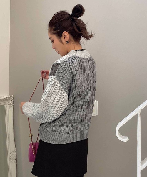 M y u(ミュー)の「【ZOZO限定アイテム】配色パッチワークニット(ニット/セーター・レディース・ベージュ/グレー・FREE)」の9枚目の写真