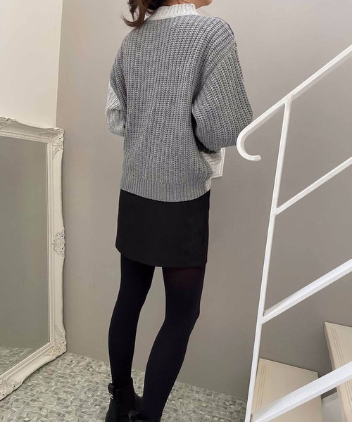 M y u(ミュー)の「【ZOZO限定アイテム】配色パッチワークニット(ニット/セーター・レディース・ベージュ/グレー・FREE)」の7枚目の写真