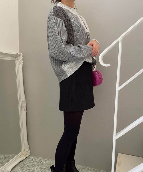 M y u(ミュー)の「【ZOZO限定アイテム】配色パッチワークニット(ニット/セーター・レディース・ベージュ/グレー・FREE)」の8枚目の写真