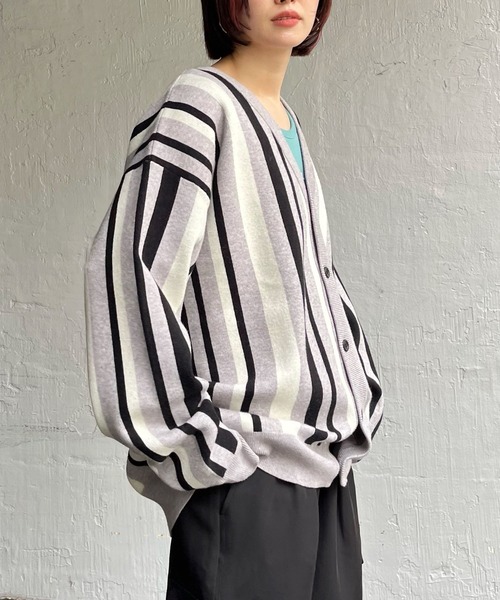 PBLIM（ページボーイリム）の「【PAGEBOYLIM】マルチストライプカーデ（カーディガン/ボレロ・レディース・グレー系その他/グリーン系その他/ブルー系その他・FREE）」の2枚目の写真