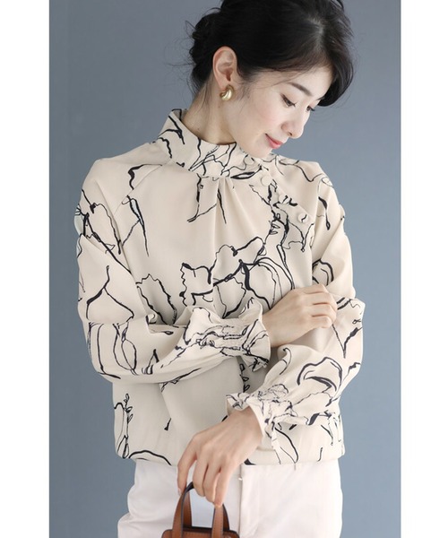 pasdecalais パドカレ　36 彼岸花プリント　クルーネックブラウス SALE 2BUY more 10%OFF】Pe/Tenブラウス | pas de calais Online