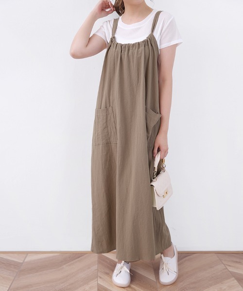 Doux Belle（ドゥーベル）の「ギャザーロングサロペットスカート（ジャンパースカート・レディース・ダークグレー/パープル/ライトグレー/ブラック/キャメル・FREE）」の21枚目の写真