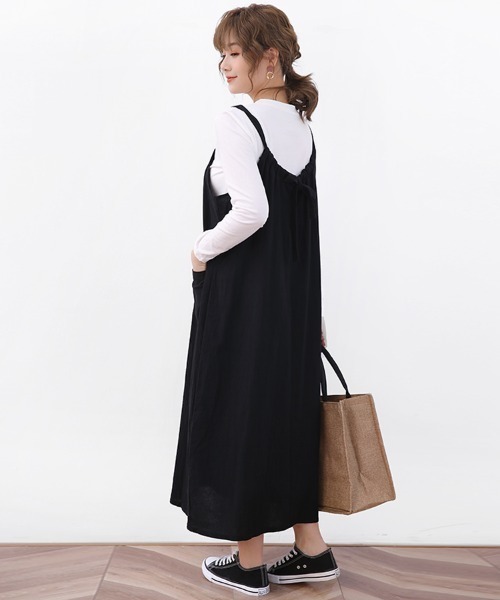 Doux Belle（ドゥーベル）の「ギャザーロングサロペットスカート（ジャンパースカート・レディース・ダークグレー/パープル/ライトグレー/ブラック/キャメル・FREE）」の11枚目の写真