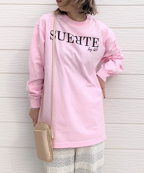 Q（キュー）の「SUERTUE ロンT（Tシャツ/カットソー・レディース・ホワイト/ベビーピンク・MEDIUM）」の9枚目の写真