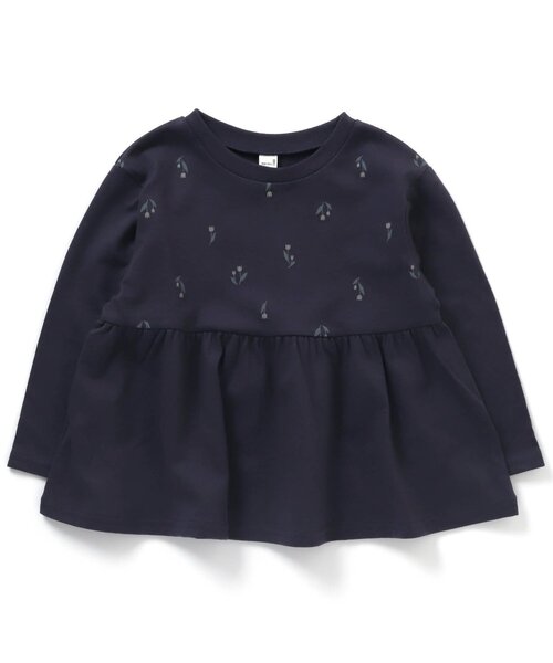 apres les cours（アプレレクール）の「【HAPPY PRICE】チューリップ柄切り替えペプラムTシャツ（Tシャツ/カットソー・キッズ・ライトインディゴブルー/アイボリー/オレンジ/サックスブルー/ラベンダー・130/140/80/90/100/110/120）」の3枚目の写真