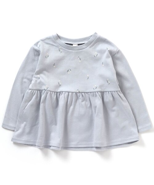 apres les cours（アプレレクール）の「【HAPPY PRICE】チューリップ柄切り替えペプラムTシャツ（Tシャツ/カットソー・キッズ・ライトインディゴブルー/アイボリー/オレンジ/サックスブルー/ラベンダー・130/140/80/90/100/110/120）」の2枚目の写真