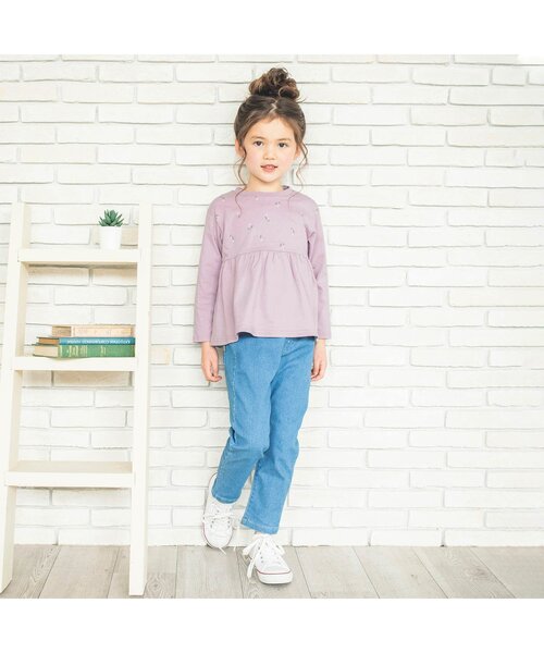 apres les cours（アプレレクール）の「【HAPPY PRICE】チューリップ柄切り替えペプラムTシャツ（Tシャツ/カットソー・キッズ・ライトインディゴブルー/アイボリー/オレンジ/サックスブルー/ラベンダー・130/140/80/90/100/110/120）」の6枚目の写真