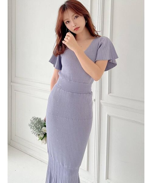 【新品✨定価20,499円】レジャ プリーツフレアスリーブビーズマーメイドワンピ セール】【LEJA】パールビジュー付き透け感プリーツフレアスリーブ