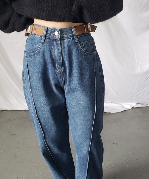me+em select(ミームセレクト)の「【 4SIZE 】テープベルトワイドバルーンデニムパンツ(デニムパンツ・レディース・ライトブルー/ブルー・SMALL/MEDIUM/LARGE/X-LARGE)」の6枚目の写真