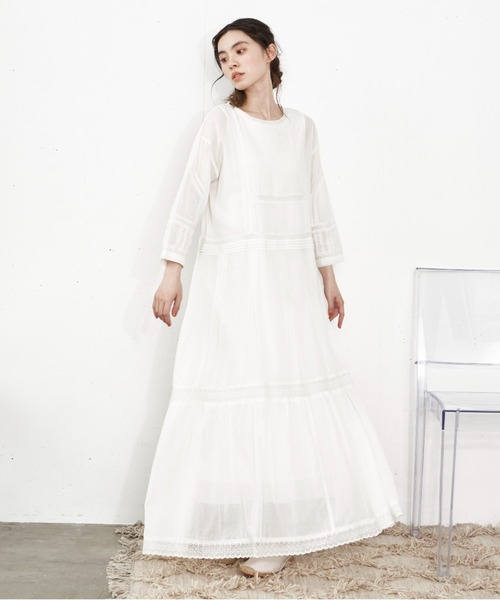 レース切り替えコットンロングワンピース 肌あたりの良いインド綿100 ヴィンテージワンピースのような贅沢なレース使い ワンピース Libra Cue リブラ キュー のファッション通販 Zozotown