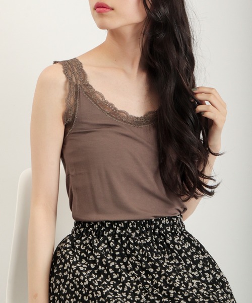 セール】After nine レーヨンベア天肩紐レースタンクトップ