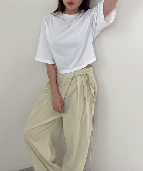 Didot.showroom(ディドット ショールーム)の「【DIDOT.】5分袖 クロップド丈 Tシャツ(Tシャツ/カットソー・レディース・ホワイト/スモークピンク/ベージュ/チャコールグレー/ネイビー・FREE)」の9枚目の写真