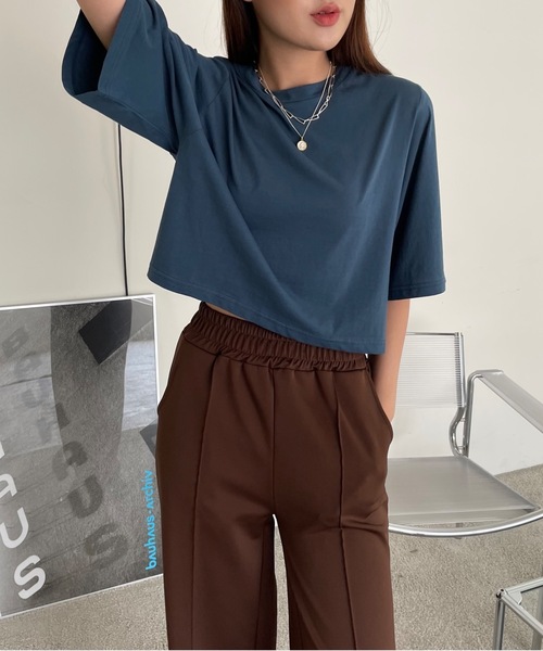 Didot.showroom(ディドット ショールーム)の「【DIDOT.】5分袖 クロップド丈 Tシャツ(Tシャツ/カットソー・レディース・ホワイト/スモークピンク/ベージュ/チャコールグレー/ネイビー・FREE)」の21枚目の写真
