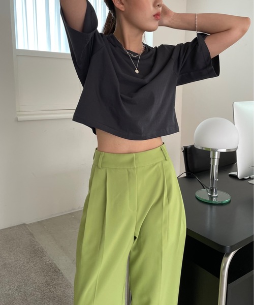 Didot.showroom(ディドット ショールーム)の「【DIDOT.】5分袖 クロップド丈 Tシャツ(Tシャツ/カットソー・レディース・ホワイト/スモークピンク/ベージュ/チャコールグレー/ネイビー・FREE)」の12枚目の写真