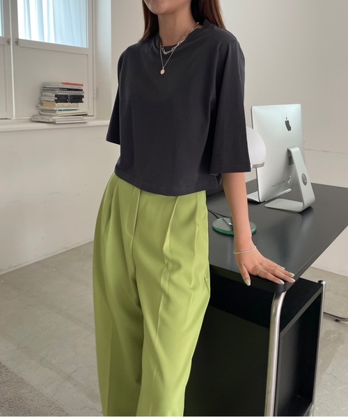 Didot.showroom(ディドット ショールーム)の「【DIDOT.】5分袖 クロップド丈 Tシャツ(Tシャツ/カットソー・レディース・ホワイト/スモークピンク/ベージュ/チャコールグレー/ネイビー・FREE)」の13枚目の写真