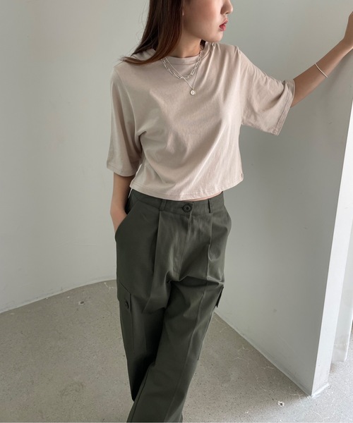 Didot.showroom(ディドット ショールーム)の「【DIDOT.】5分袖 クロップド丈 Tシャツ(Tシャツ/カットソー・レディース・ホワイト/スモークピンク/ベージュ/チャコールグレー/ネイビー・FREE)」の17枚目の写真
