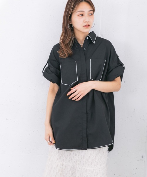 KBF（ケイビーエフ）の「チェーンステッチチュニックシャツ（シャツ/ブラウス・レディース・ブラック/ブルー/アイボリー・ONE）」の3枚目の写真