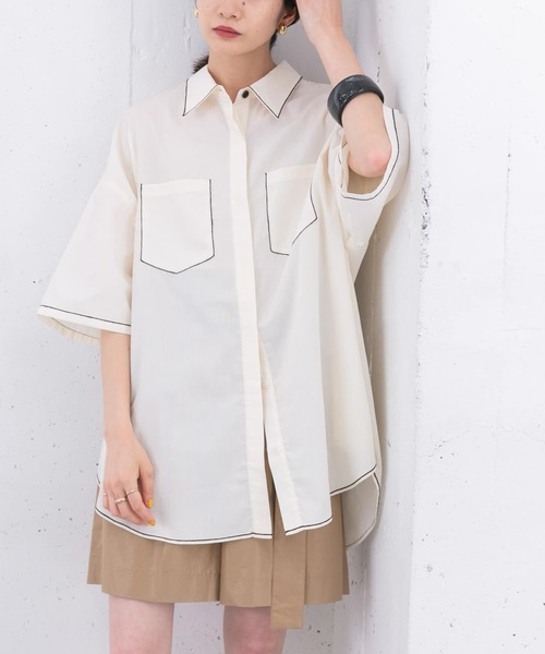 KBF（ケイビーエフ）の「チェーンステッチチュニックシャツ（シャツ/ブラウス・レディース・ブラック/ブルー/アイボリー・ONE）」の21枚目の写真