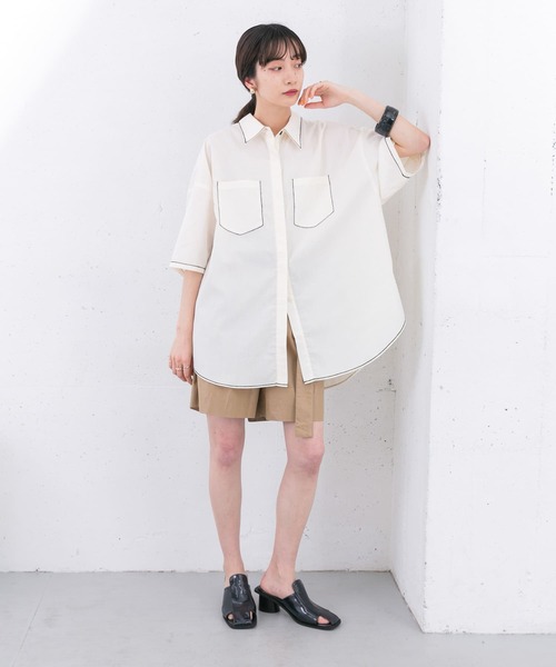 KBF（ケイビーエフ）の「チェーンステッチチュニックシャツ（シャツ/ブラウス・レディース・ブラック/ブルー/アイボリー・ONE）」の8枚目の写真