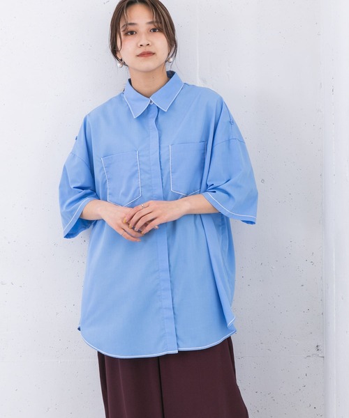 KBF（ケイビーエフ）の「チェーンステッチチュニックシャツ（シャツ/ブラウス・レディース・ブラック/ブルー/アイボリー・ONE）」の9枚目の写真