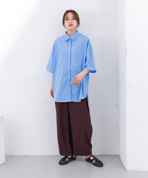 KBF（ケイビーエフ）の「チェーンステッチチュニックシャツ（シャツ/ブラウス・レディース・ブラック/ブルー/アイボリー・ONE）」の14枚目の写真