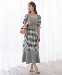 カシュクール バックリボン ギンガムチェック ワンピース le reve vaniller
