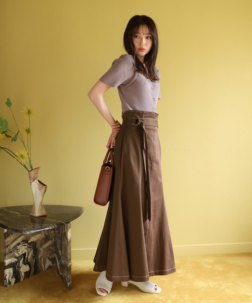 one after another NICE CLAUP（ワンアフターアナザーナイスクラップ）の「S,Mサイズあり　フロントスリットステッチスカート（スカート・レディース・ブラック/ブラウン/レッド/アイボリー・SMALL/MEDIUM）」の9枚目の写真