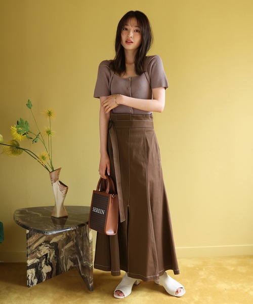 one after another NICE CLAUP（ワンアフターアナザーナイスクラップ）の「S,Mサイズあり　フロントスリットステッチスカート（スカート・レディース・ブラック/ブラウン/レッド/アイボリー・SMALL/MEDIUM）」の10枚目の写真