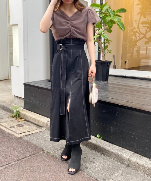 one after another NICE CLAUP（ワンアフターアナザーナイスクラップ）の「S,Mサイズあり　フロントスリットステッチスカート（スカート・レディース・ブラック/ブラウン/レッド/アイボリー・SMALL/MEDIUM）」の20枚目の写真