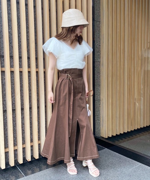 one after another NICE CLAUP（ワンアフターアナザーナイスクラップ）の「S,Mサイズあり　フロントスリットステッチスカート（スカート・レディース・ブラック/ブラウン/レッド/アイボリー・SMALL/MEDIUM）」の14枚目の写真