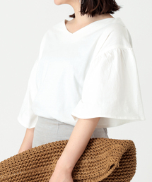 2WAY 綿袖フレアカットブラウス